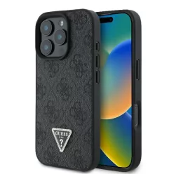   iPhone 16 Pro fekete Original Case GUESS hardcase Leather 4G Triangle Strass Magsafe GUHCP16LP4TDPK tok
