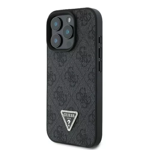 iPhone 16 Pro fekete Original Case GUESS hardcase Leather 4G Triangle Strass Magsafe GUHCP16LP4TDPK tok