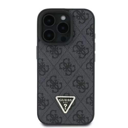iPhone 16 Pro fekete Original Case GUESS hardcase Leather 4G Triangle Strass Magsafe GUHCP16LP4TDPK tok
