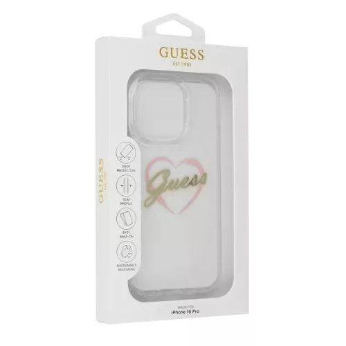 iPhone 16 Pro átlátszó Eredeti GUESS IML Heart GUHCP16LHCHGSPT tok
