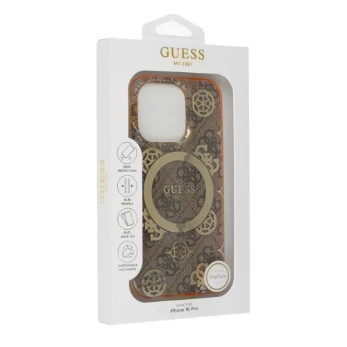 iPhone 16 Pro Barna Eredeti GUESS IML Peony On 4G Background Magsafe GUHMP16LH4PYEEW tok
