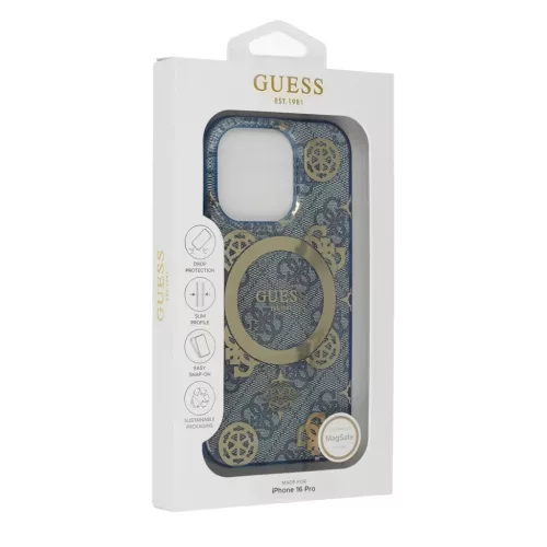 iPhone 16 Pro kék Eredeti tok GUESS IML Peony On 4G Background Magsafe GUHMP16LH4PYEEB