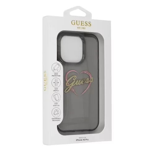 iPhone 16 Pro fekete Original Case GUESS IML Heart GUHCP16LHCHGSPK tok