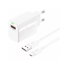   Foneng fali töltő EU64 - USB - 18W USB - Micro USB kábellel fehér