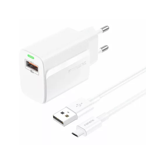 Foneng fali töltő EU64 - USB - 18W USB - Micro USB kábellel fehér