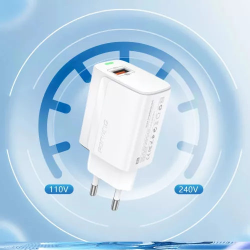 Foneng fali töltő EU64 - USB - 18W USB - Micro USB kábellel fehér