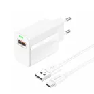 Foneng Fali töltő EU64 - USB - 18W USB - Type C kábellel fehér