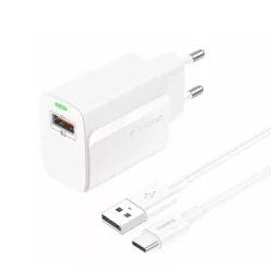   Foneng Fali töltő EU64 - USB - 18W USB - Type C kábellel fehér