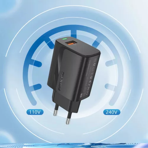 Foneng EU64 hálózati töltő - USB - 18W USB-Micro USB kábellel fekete