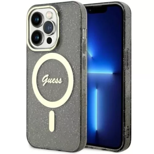 Guess GUHMP14XHCMCGK iPhone 14 Pro Max 6.7" fekete/fekete keménytok Glitter Gold MagSafe tok