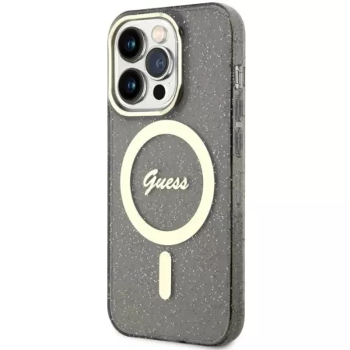 Guess GUHMP14XHCMCGK iPhone 14 Pro Max 6.7" fekete/fekete keménytok Glitter Gold MagSafe tok