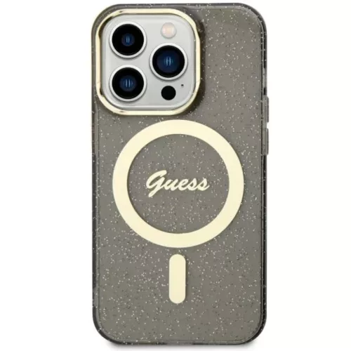 Guess GUHMP14XHCMCGK iPhone 14 Pro Max 6.7" fekete/fekete keménytok Glitter Gold MagSafe tok