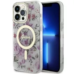   Guess GUHMP14XHCFWST iPhone 14 Pro Max 6.7" átlátszó kemény tok Flower MagSafe
