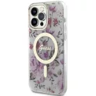 Guess GUHMP14XHCFWST iPhone 14 Pro Max 6.7" átlátszó kemény tok Flower MagSafe