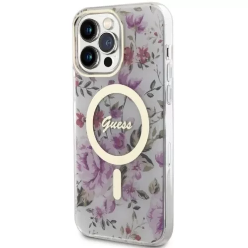 Guess GUHMP14XHCFWST iPhone 14 Pro Max 6.7" átlátszó kemény tok Flower MagSafe