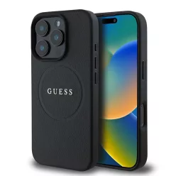   iPhone 16 Pro Fekete Guess PU Grained Classic Logo MagSafe tok