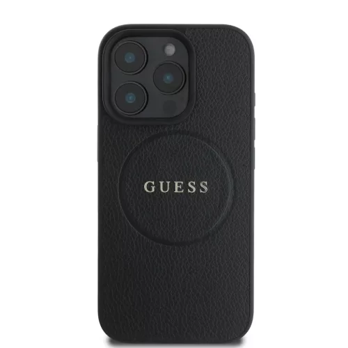 iPhone 16 Pro Fekete Guess PU Grained Classic Logo MagSafe tok