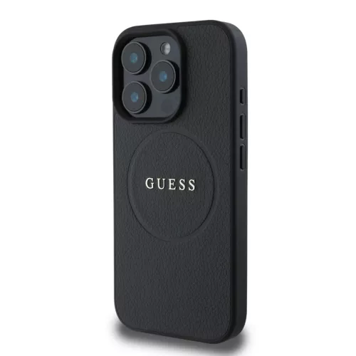 iPhone 16 Pro Fekete Guess PU Grained Classic Logo MagSafe tok