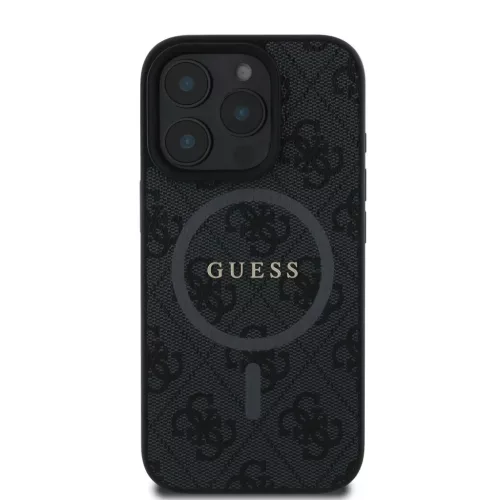 iPhone 16 Pro Fekete Guess PU Leather 4G Színes Gyűrű MagSafe Tok