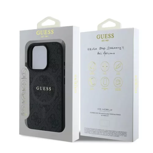 iPhone 16 Pro Fekete Guess PU Leather 4G Színes Gyűrű MagSafe Tok