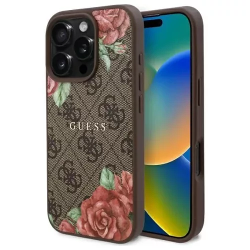 iPhone 16 Pro 6.3" Barna/Barna 4G Flowers Print MagSafe Guess GUHMP16LP4ROPEMCW keménytok