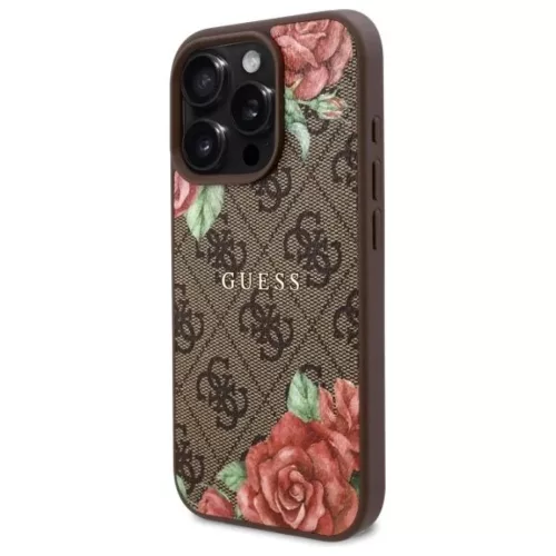 iPhone 16 Pro 6.3" Barna/Barna 4G Flowers Print MagSafe Guess GUHMP16LP4ROPEMCW keménytok