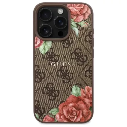 iPhone 16 Pro 6.3" Barna/Barna 4G Flowers Print MagSafe Guess GUHMP16LP4ROPEMCW keménytok
