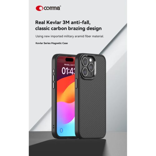 Comma tok Kevlar Mag iPhone 15 Pro Max fekete