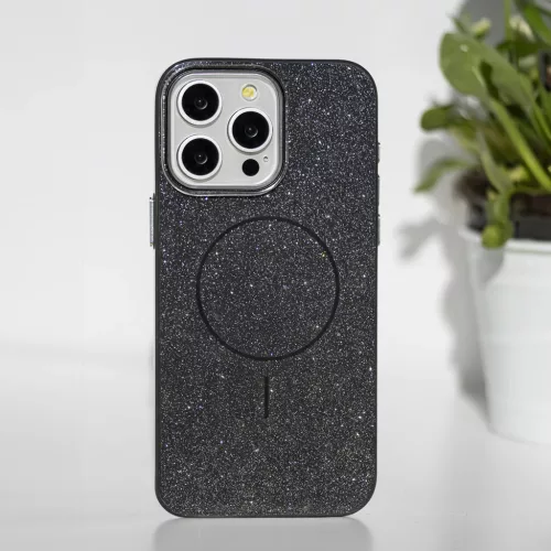 Vékony Csillámos Mágneses tok iPhone 16 Pro 6,3"-hoz fekete tok