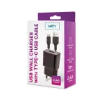 Setty töltő 1x USB 2,4A fekete + USB-C kábel 1,0 m ÚJ