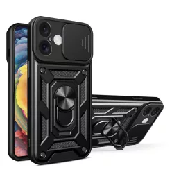   Hybrid Armor Camshield iPhone 16 Plus tok kameravédelemmel és állvánnyal - Fekete tok