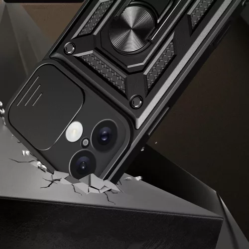 Hybrid Armor Camshield iPhone 16 Plus tok kameravédelemmel és állvánnyal - Fekete tok
