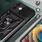 Hybrid Armor Camshield iPhone 16 Plus tok kameravédelemmel és állvánnyal - Fekete tok