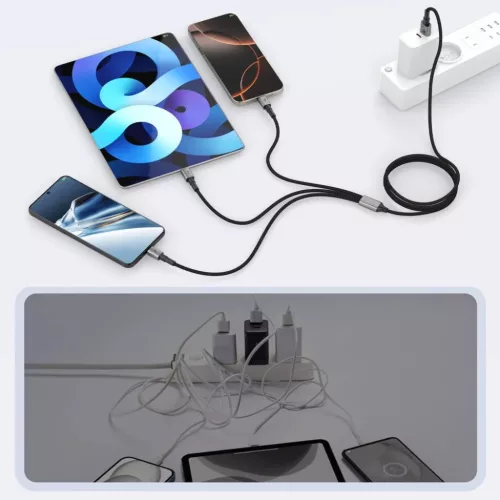 Type-C Tech-Protect Ultraboost Dna 3in1 Lightning & Micro-USB Kábel 3A 120cm Vas Szürke,