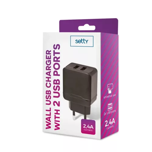 Setty töltő 2x USB 2,4A fekete
