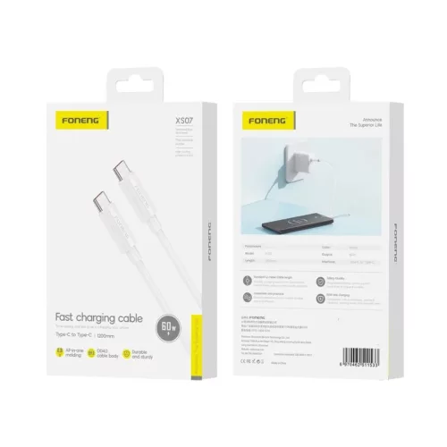 FONENG kábel XS07 USB-C - USB-C PD 60W 1.2M Fehér