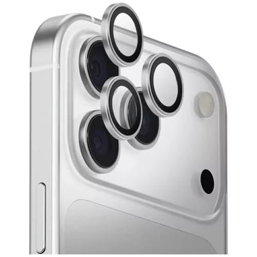 iPhone 17 Pro / iPhone 17 Pro Max Ezüst Uniq Optix alumínium kamera lencsevédő alkalmazóval, üvegfólia