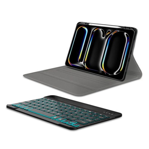Techsuit - CozyTab tok (ceruzatartóval/RGB vezeték nélküli mágneses billentyűzet) - iPad Pro 11 (2024) - Fekete