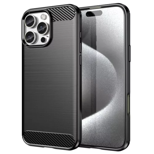 Techsuit - Szénszálas Szilikon - iPhone 16 Pro - Fekete tok