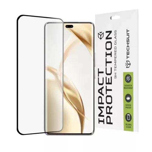 Techsuit - 111D Teljes Fedésű / Teljes Ragasztású Üveg / 3D Ívelt Képernyő - Honor 200 Pro - Fekete üvegfólia