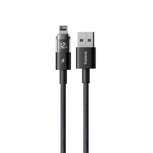 Baseus - Adatkabel Kijelző 2 (P10382700121-01) - USB Lightning csatlakozóval, Gyors Töltés, Digitális Kijelző, 2.4A, 2m - Kozmikus Fekete