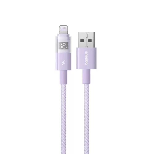 Baseus - Adatkábellel Kijelző 2 (P10382700511-01) - USB-ről Lightning-ra, Gyors Töltés, Digitális Kijelző, 2.4A, 2m - Köd Lila