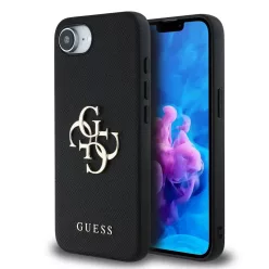 iPhone 16e/17e Fekete Guess PU Grained 4G Metal Logo tok