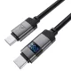 Data Cable (C15-03) Acefast Fekete - Digitális kijelzővel, gyors töltés, Type-C a Type-C, 60W, 3A, cinkötvözet, 1.2m
