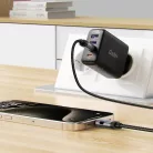 Data Cable (C15-03) Acefast Fekete - Digitális kijelzővel, gyors töltés, Type-C a Type-C, 60W, 3A, cinkötvözet, 1.2m