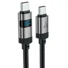 Data Cable (C15-03) Acefast Fekete - Digitális kijelzővel, gyors töltés, Type-C a Type-C, 60W, 3A, cinkötvözet, 1.2m
