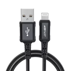   USB to Lightning 2.4A Fekete Acefast Data Cable (C4-02) - Gyors Töltés, Alumínium Ötvözet, 1.8m
