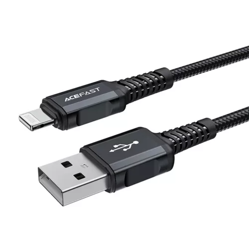 USB to Lightning 2.4A Fekete Acefast Data Cable (C4-02) - Gyors Töltés, Alumínium Ötvözet, 1.8m