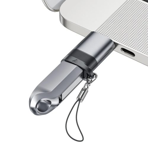 Adapter (J8) - Type-C to USB, 10Gbps adatátvitel, 27W, gyors töltés - Fém Szürke Acefast