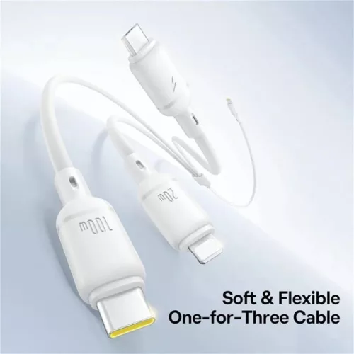 Baseus Data Cable Silky - Gyors töltés, Type-C to Micro-USB, Lightning, USB-C, 100W, 1.5m - Holdfehér
